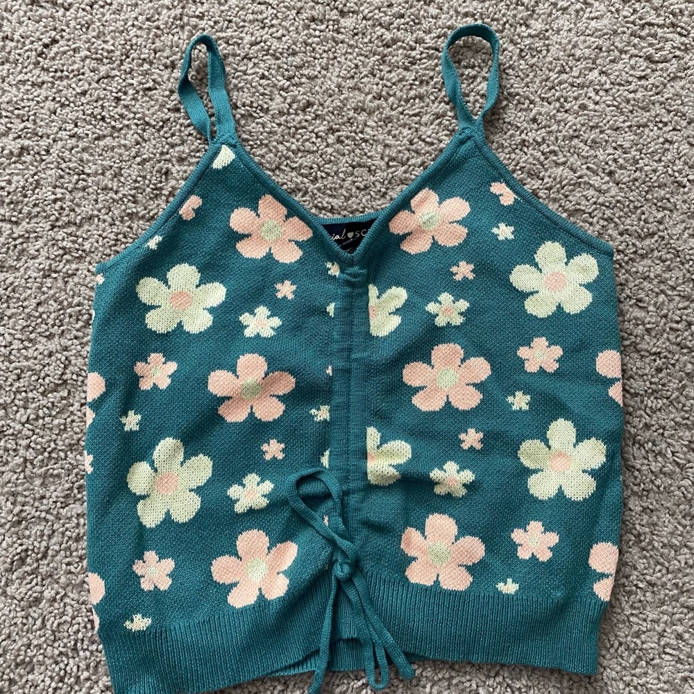 Green Cropped Tanktop with Flowers XS